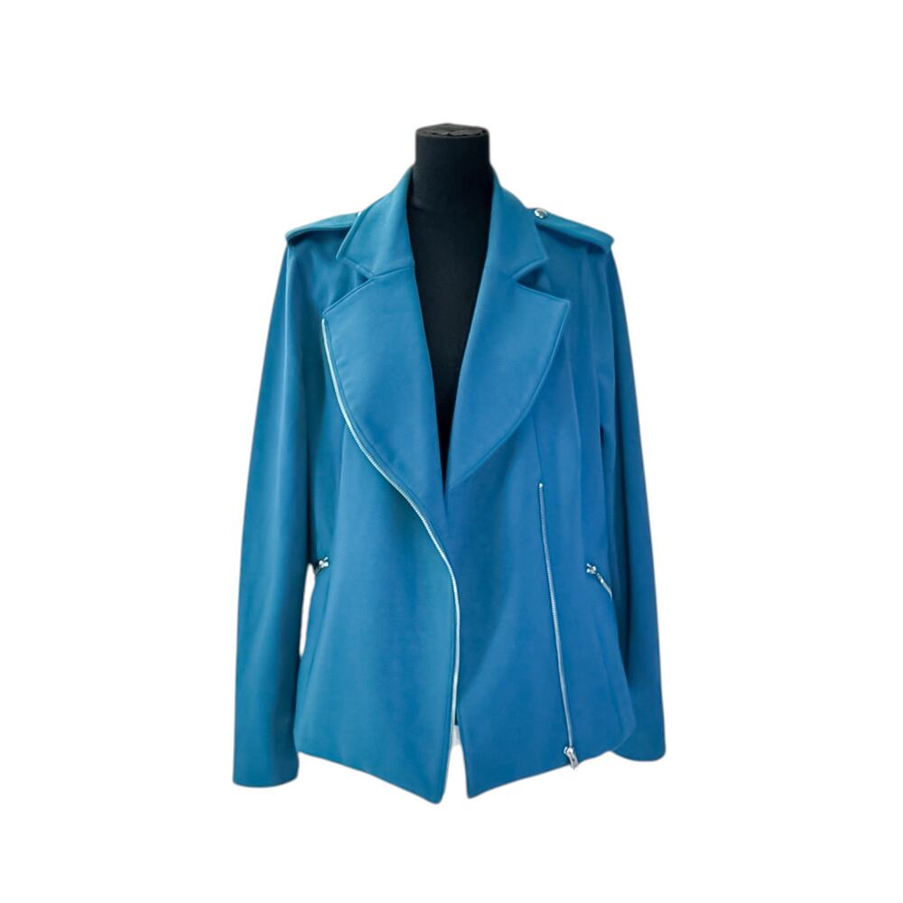 Marc Bouwer Teal Moto Blazer Modern Tailored Asymmetrical Zip Front Jacket Large